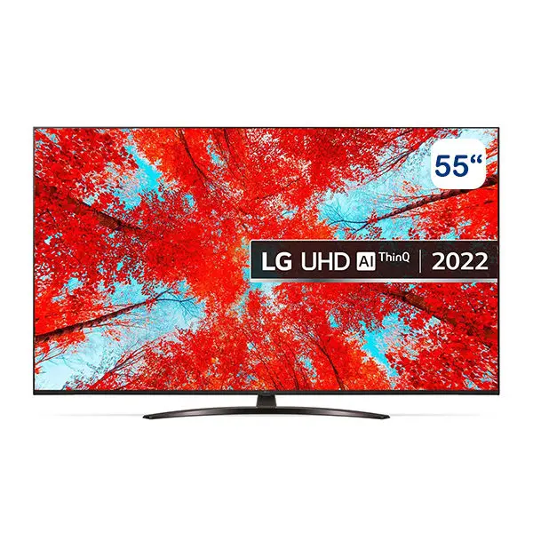 شاشة ال جي 55 بوصة Smart 4K مع HDR (النطاق الديناميكي العالي) النشط 4K لتصميمات شاشة السينما وتقنية AI ThinQ للتلفزيون الذكي بنظام التشغيل WebOS موديل 55UQ91006LC